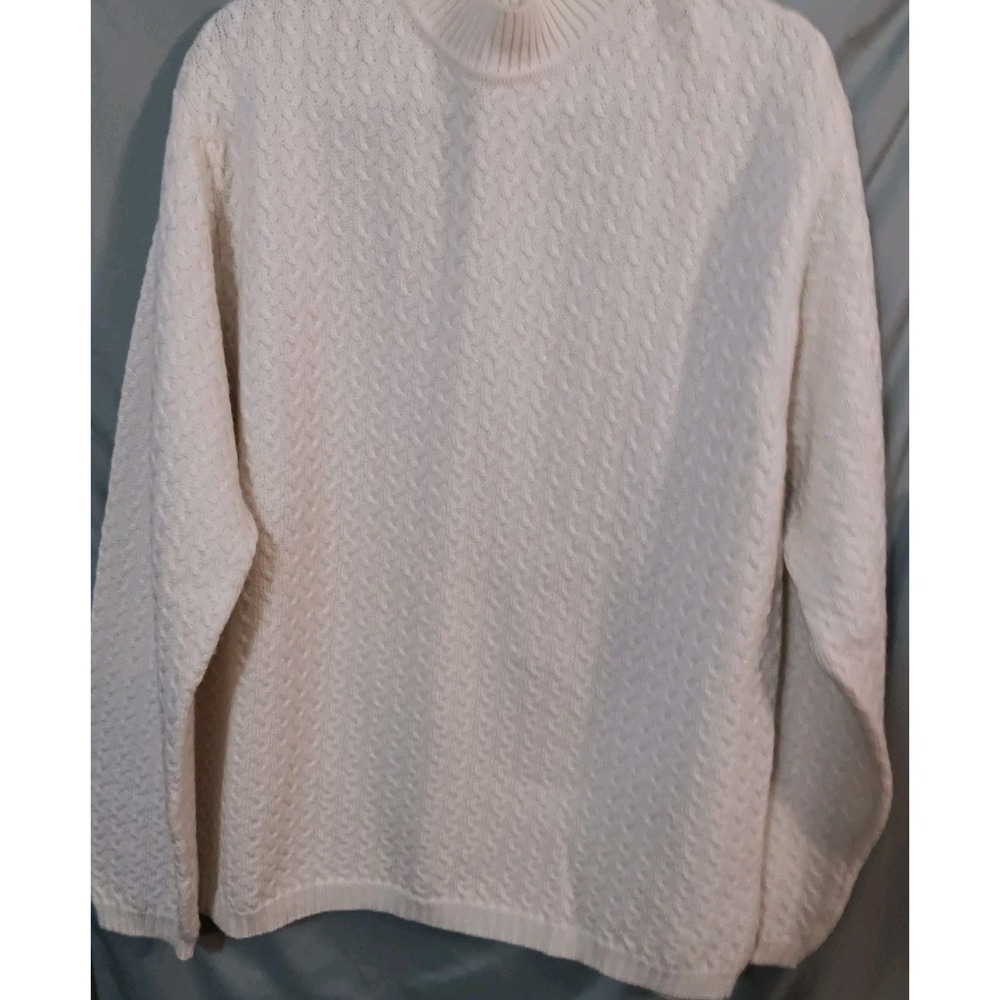 Alex Cannon XL Sweater Wool Blend Cream Mens Casual Preppy Pullover Cable EUC